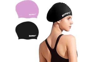 Baypify 2Pack Swim Cap for Long Hair, Silicone Swim Cap for Braids and Dreadlocks Women, Swimming Cap Cover Ears to Keep Your