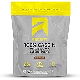 Ascent Casein Protein Powder - 25g Micellar Casein Powder with Zero Artificial Flavors & Sweeteners, Gluten-Free, No Added Sugar, 4.9g BCAA, 2.2g Leucine - Chocolate, 2 Pounds