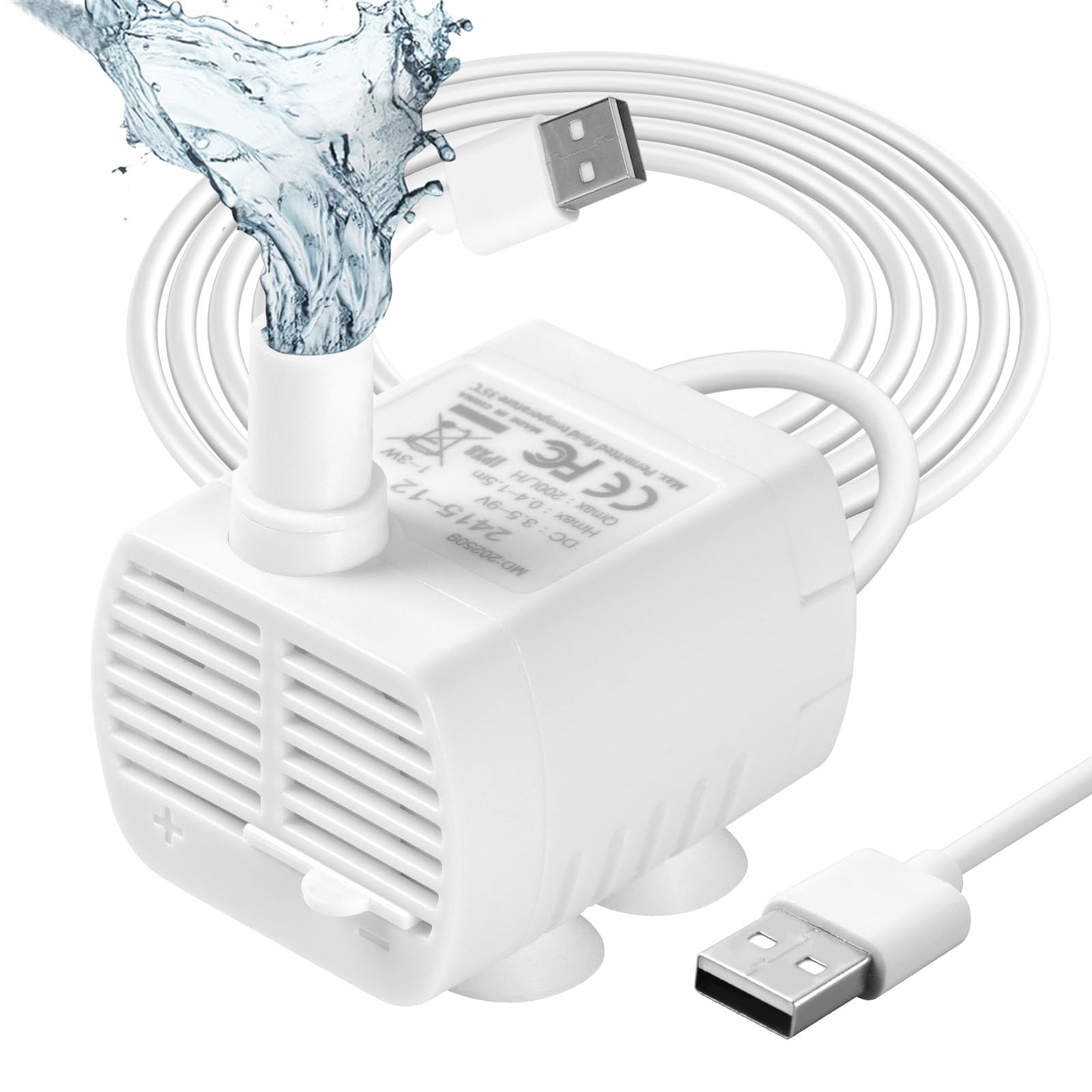 flintronic Submersible Water Pump, 3W Ultra Quiet Fountain Pump, 200L/H USB Water Pump for Aquarium, Fish Tank, Statuary and Hydroponics DC 3.5-9V (0.4-1.5m) #2 White/Side Suction Cup