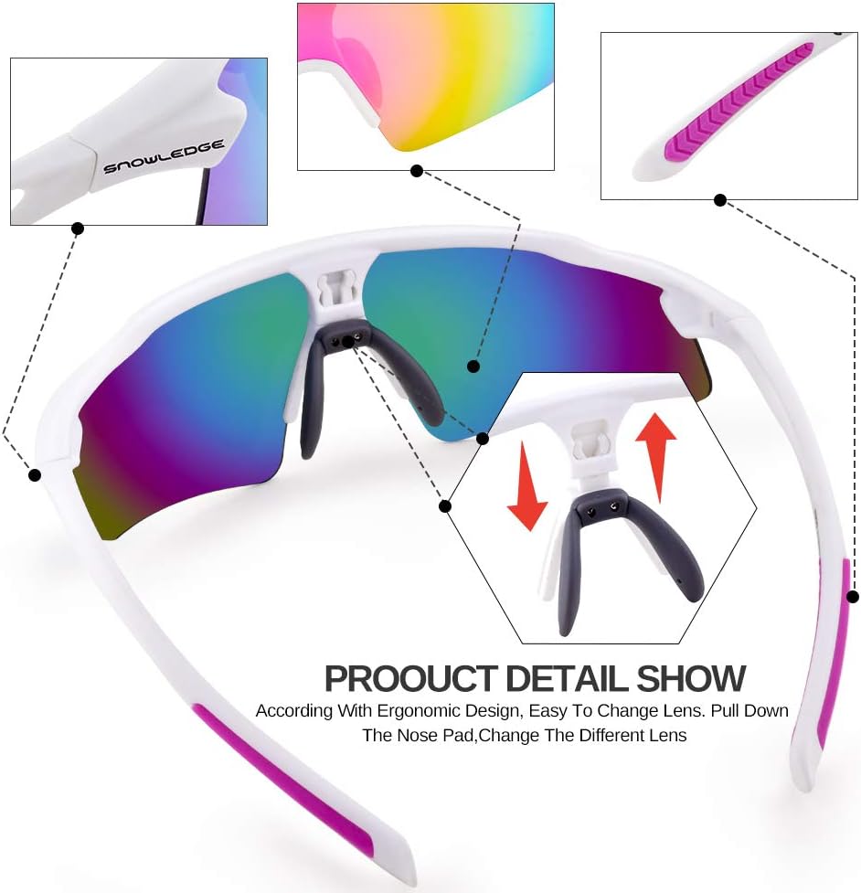 Snowledge Cycling Glasses with 5 Interchangeable Lens UV 400 Protection Polarised Sports Sunglasses for Men Women Running Climbing Fishing Driving Golfing - Image 5