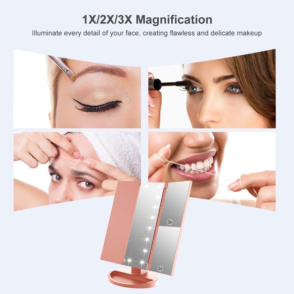 WEILY Tri-fold Vanity Mirror, 21 LEDs and 2X/3X Magnification - Image 4