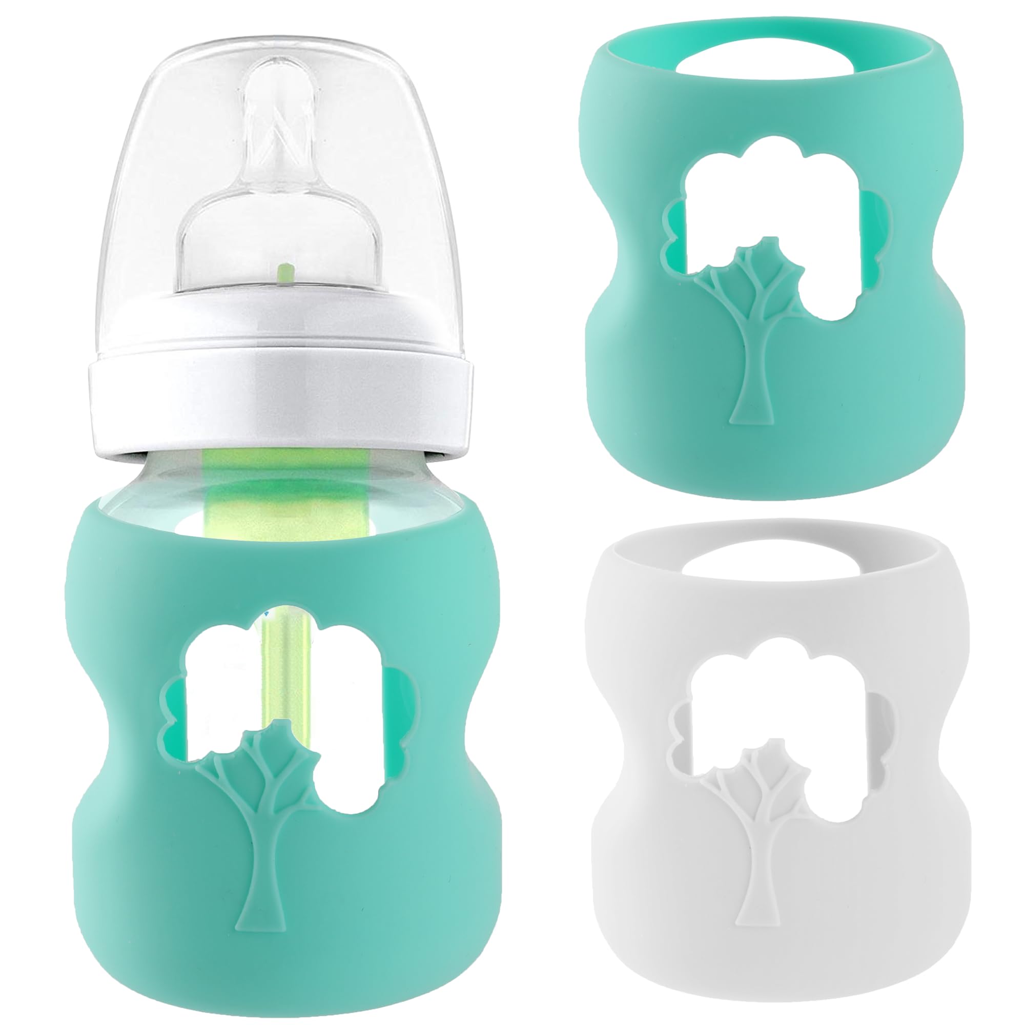 Photo 1 of LuQiBabe (2-Pack, 5 oz) Silicone Baby Bottle Sleeves Compatible with Dr. Brown's Natural Glass Bottles Dishwasher-Safe Anti-Colic Baby Bottle Covers for Dr. Brown Wide-Neck Glass Bottles