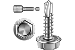 Mywish 300pcs #8×5/8" Self Tapping Screws for Metal, 410 Stainless Steel Hex Washer Head, Sheet Metal Screws Self Drilling Screws High-Strength Quick Tapping TEK Screws