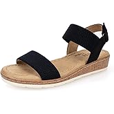 VJH confort Women’s Flat Sandals Open Toe Elastic Ankle Strap Slip on Comfy Low Wedge Sandals