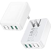 2Pack Flat USB C Charger Block, 40W 4-Port Foldable & Slim Fast Charging Block Wall Plug, Thin Type C Cube Box for iPhone 17 Pro Max 16 16e 15, Samsung S25 S24, Pixel, Tablets, Multiport Power Adapter