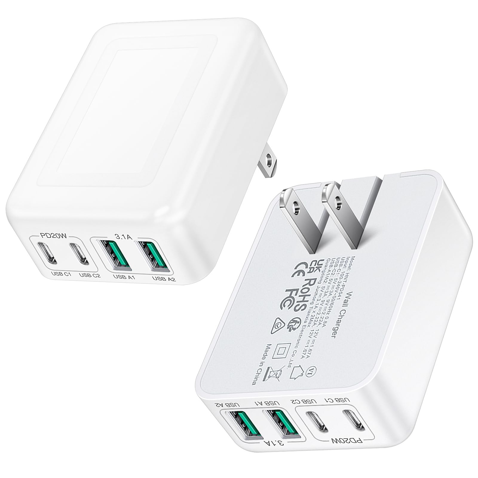 Photo 1 of 2Pack Flat USB C Charger Block, 40W 4-Port Foldable & Slim Fast Charging Block Wall Plug, Thin Type C Cube Box for iPhone 17 Pro Max 16 16e 15, Samsung S25 S24, Pixel, Tablets, Multiport Power Adapter