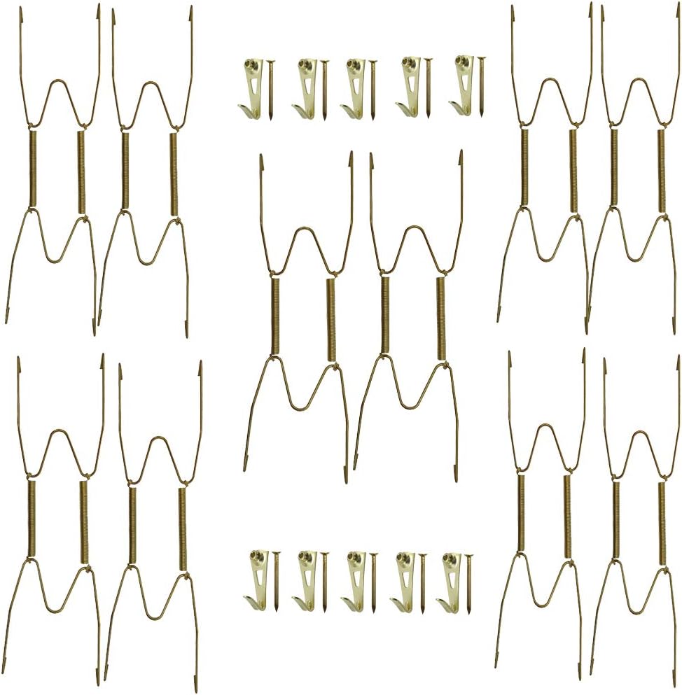 LONGTAI Decorative Plate Hangers 8 Inch for The Wall Display Collector Dish Holders with Metal Mounting Hooks and Nails 10Pcs