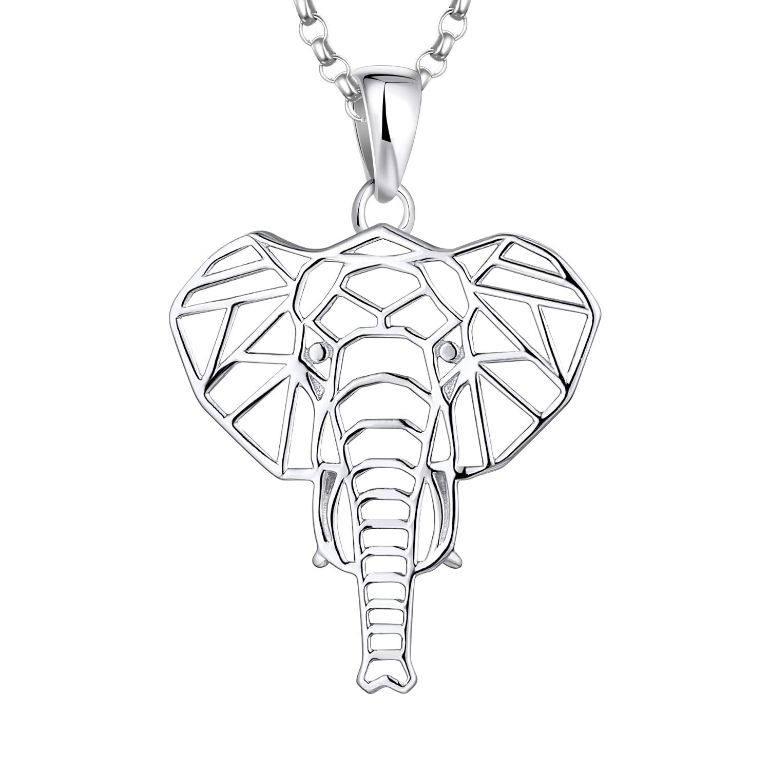 JO WISDOM Women Elephant Necklace,925 Sterling Silver Lucky Animal Amulet Pendant Necklace with White Gold Plated
