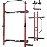Garvee Folding Squat Rack, 2.36" x 2.36" Wall Mounted Foldable Squat Rack | Pull Up Bar, J Hooks and Landmine Attachments, 1000 LBS Space Saving Weight Power Cage for Home Gym