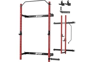Garvee Folding Squat Rack for Home Gym, 2.36 in x 2.36 in Wall Mounted Foldable Squat Rack with Pull Up Bar, J Hooks and Land