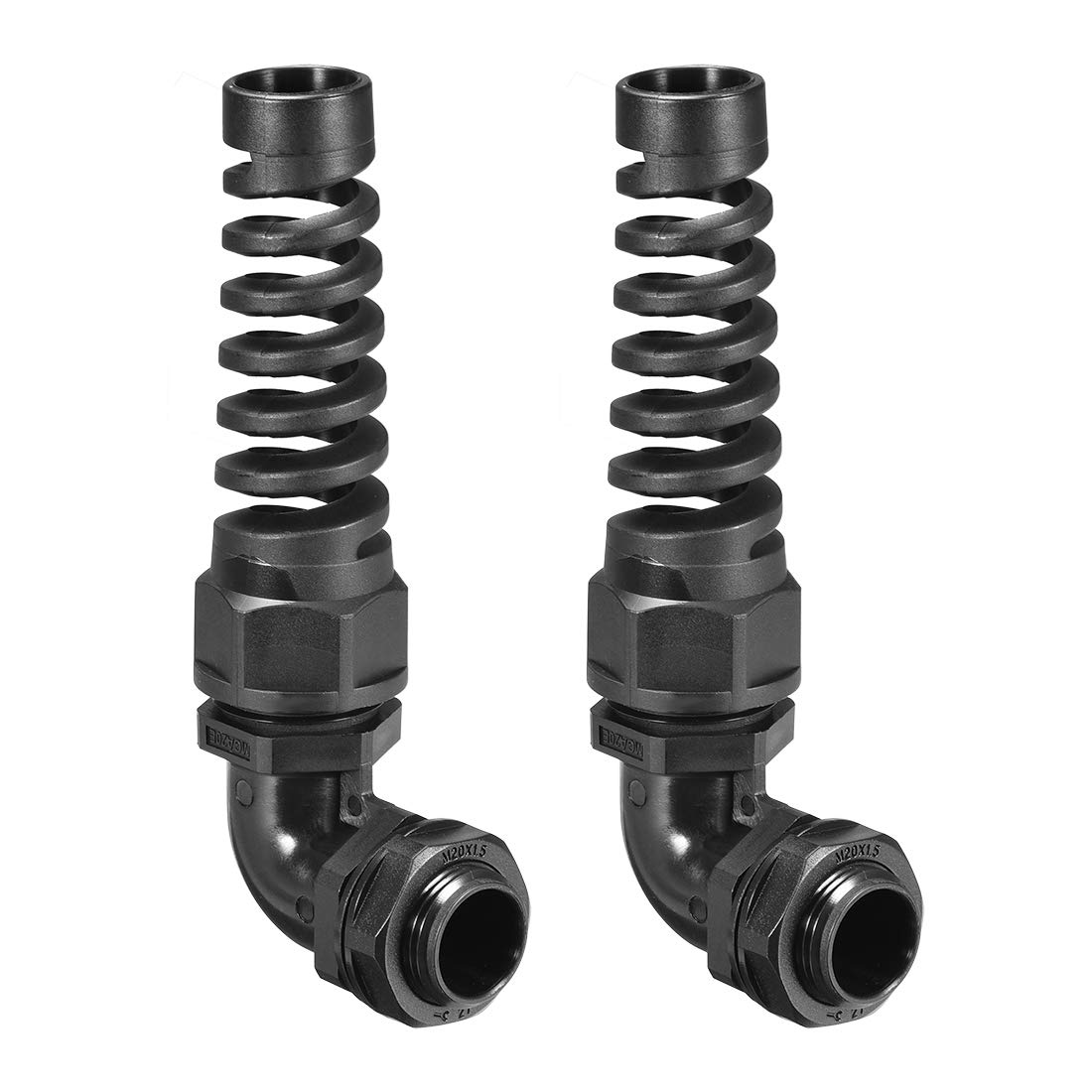 sourcing map M20 Cable Gland 90 Degree Waterproof IP68 Nylon Joint Adjustable Locknut with Strain Relief for 9mm-14mm Dia Cable Wire, 2 Pcs