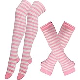 EUBUY Women's Striped Knee High Socks, Womens Socks Striped Knee High Sock Arm Warmer Fingerless Gloves Set