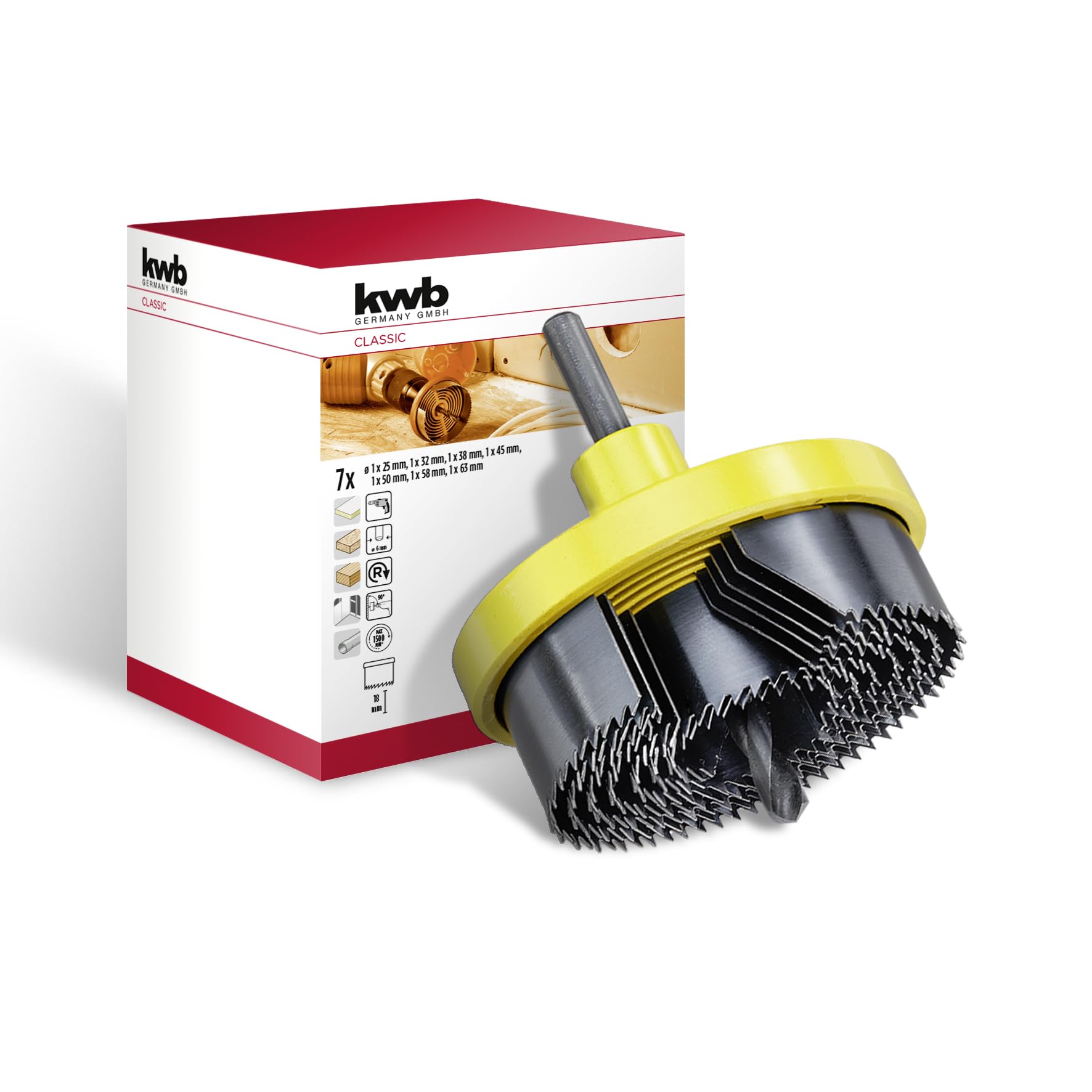 kwb 63 mm Diameter Cutters x 18 mm Cutting Depth Hole Saw Set (7-Piece)