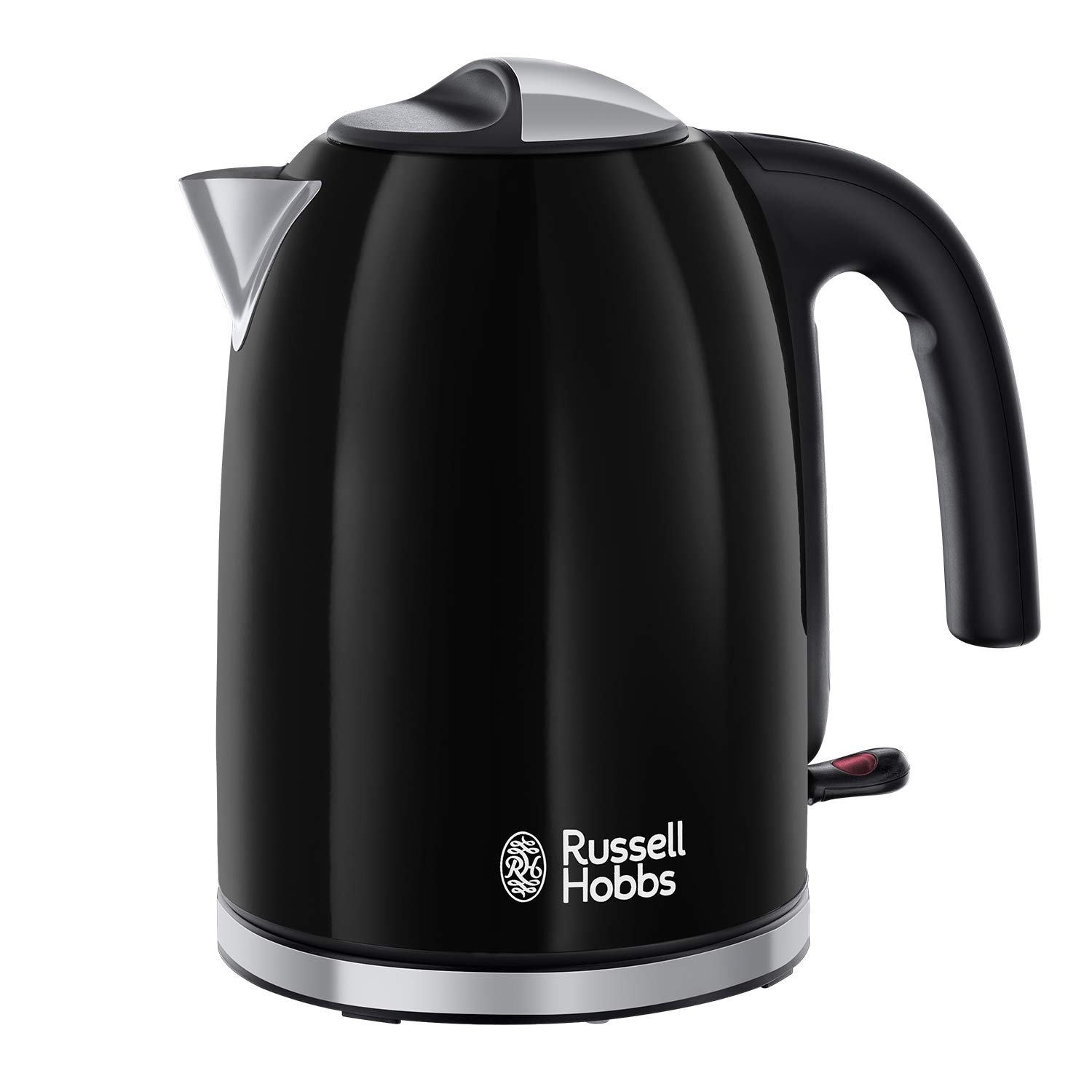 Russell Hobbs Black Stainless Steel 1.7L Cordless Electric Kettle with Black Handle (Fast Boil 3KW, Removable Washable Anti-Scale Filter, Pull to Open hinged lid, Perfect Pour spout) 20413