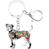 WEVENI Enamel Alloy Boxer Dog Keychain Pet Charms Jewelry For Women Girls Bag Car Wallet