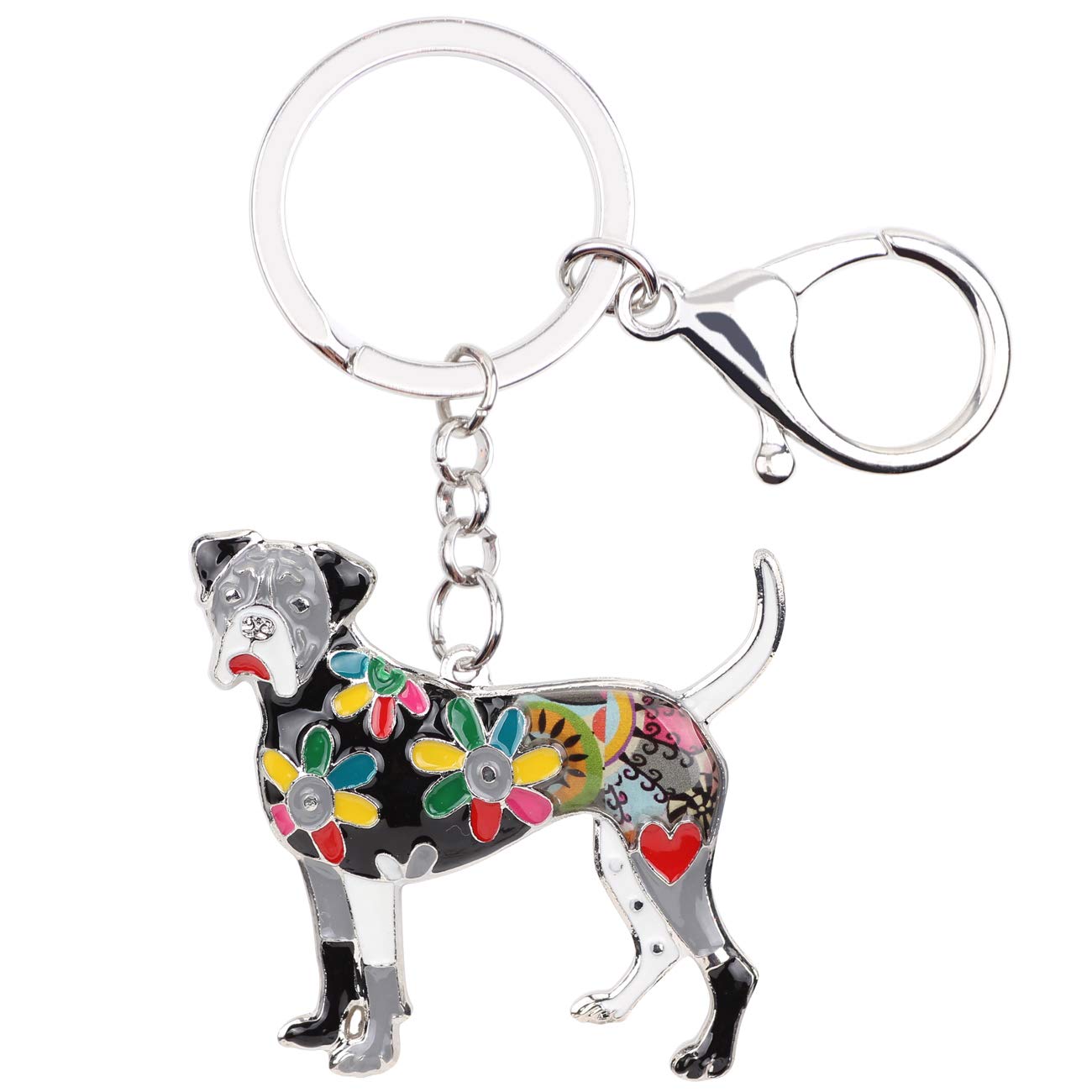 WEVENI Enamel Alloy Boxer Dog Keychain Pet Charms Jewelry For Women Girls Bag Car Wallet (Black)