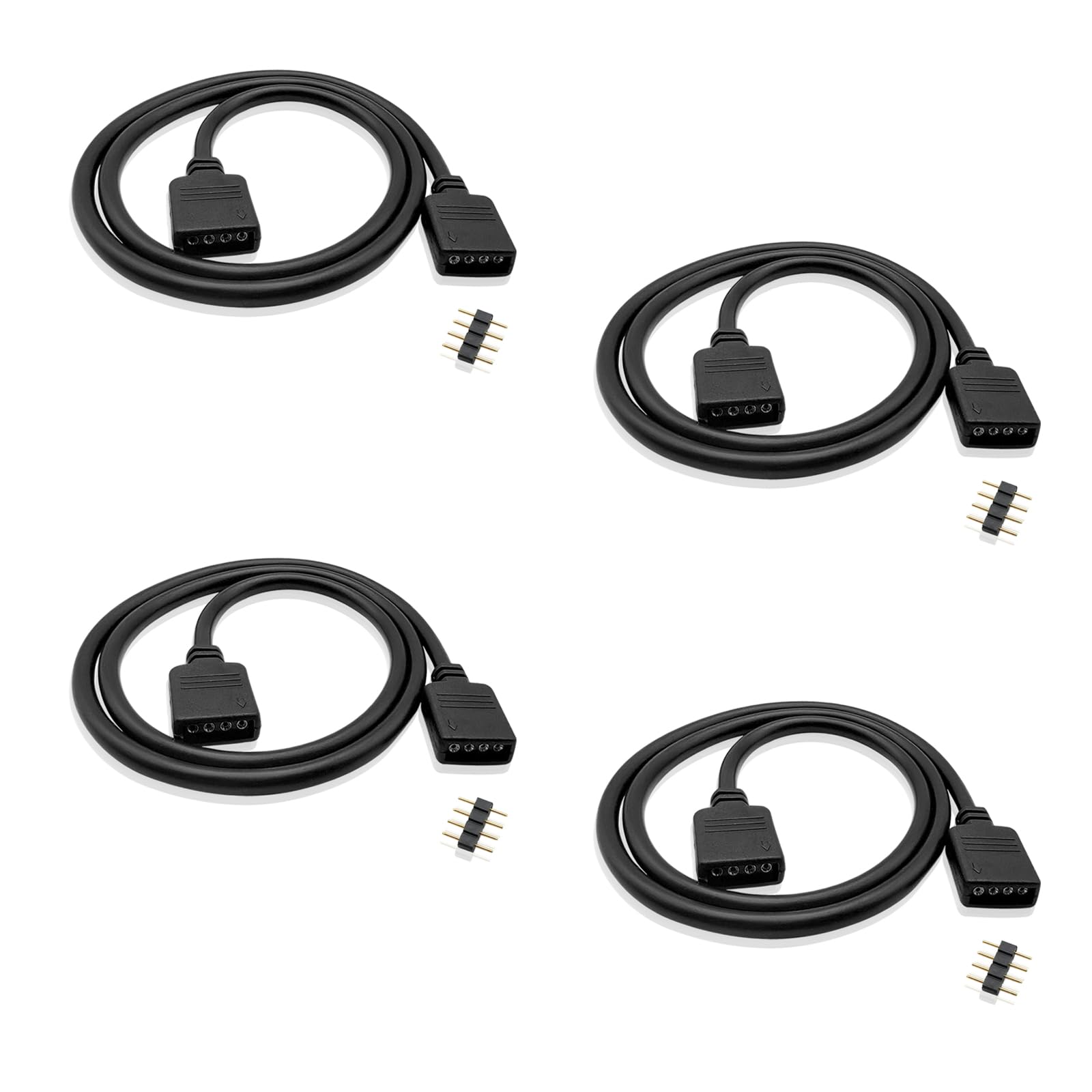 iYueMps LED Strip Extension Cable 4 pcs 50cm 4 pin LED RGB Extension Cable with 10mm 4pin Male Connector for 5050 3528 2835 RGB Strip - Black — image 1
