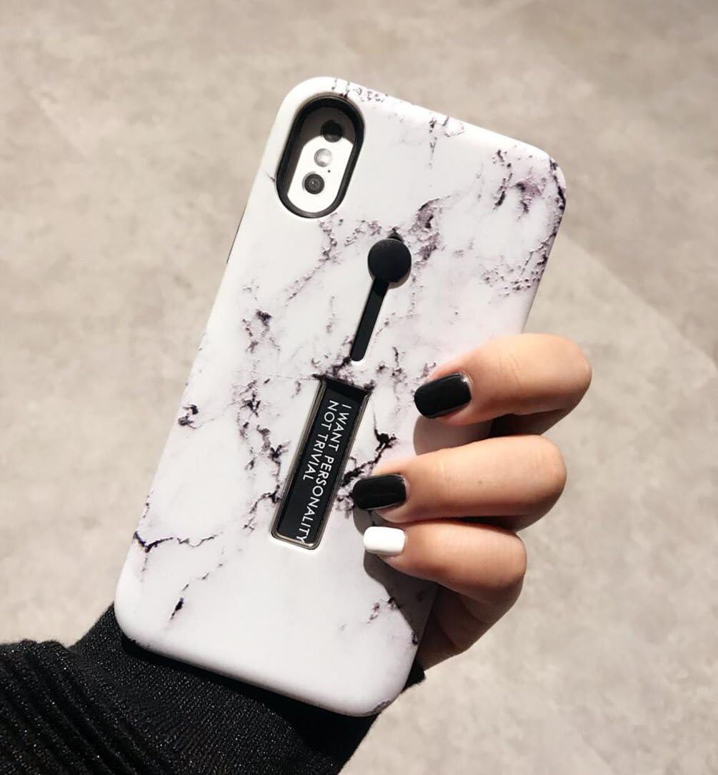 Omiofor iPhone7 Plus / iPhone8 Plus Case, Marble Stone Cover Ring Grip Holder Kickstand Finger Circle Strap Stand IMD Ultra Thin Slim Smooth Shell for Apple iPhone 7 Plus/iPhone 8 Plus