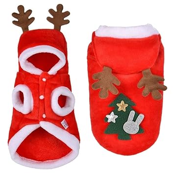 EROSPA® Haustier Welpen Hunde-Kostüm Winter-Mantel Rentier Elch - Xmas Weihnachten Cristmas Santa Claus - Rot/Weiß