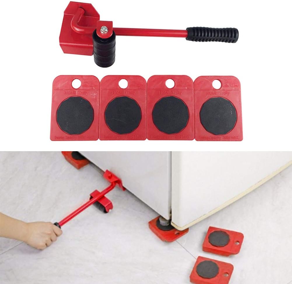 PRETTYLE 5Pcs Furniture Transport Hand Tool Plastic Furniture Moving Roller Set, Heavy Lifting and Gliding Lever System for Moving