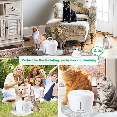URPOWER Cat Water Fountain 84oz/2.5L Upgraded Automatic Pet Water Dispenser with Replacement