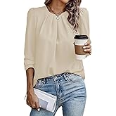 Samefar Womens Tops Dressy Casual Pleated Crew Neck Long Sleeve Shirts Office Work Chiffon Blouses