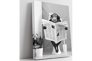 Biufo Monkey on Toilet Canvas Wall Art Print Animal Portrait Picture Artwork for Bedroom Bathroom Decor (12"x16")