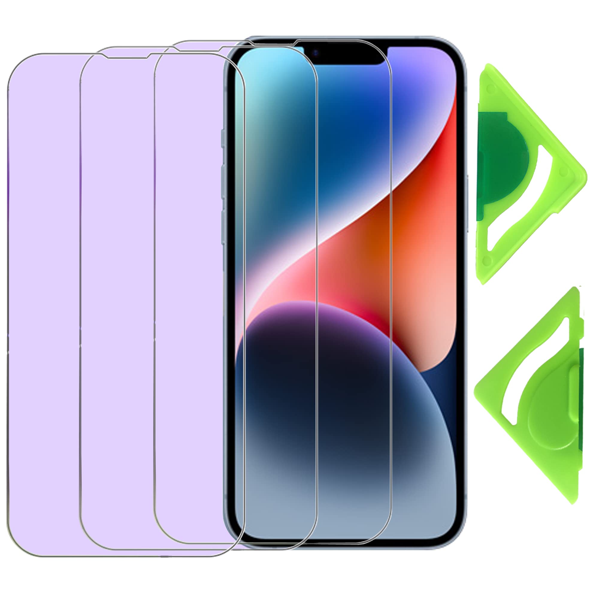 Anti-Blue Light Screen Protector for iPhone 13 Pro Max (Pack of 3) with General Aligner, 2.5D Edge, 9H Tempered Glass Screen Protector Film for iPhone 14 Plus