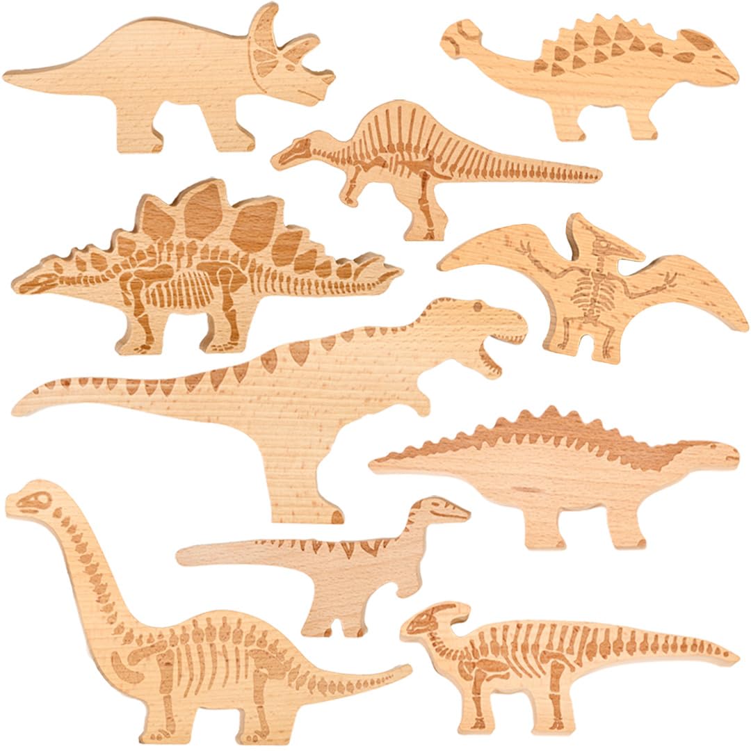 tickit Dinosaur Wooden Blocks – 10 Double-Sided Wooden Dinosaur Blocks – Stacking Toy, Small World Play, Imaginative Learning, Early Development Toy for Toddlers 10 Months+