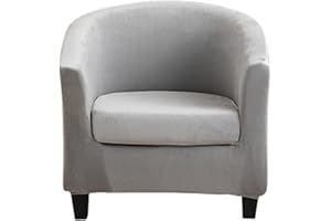 CRFATOP 2 Piece Club Chair Cover with Cushion Cover Stretch Barrel Chair Covers Velvet Tub Chair Slipcovers Soft Round Armchair Covers Removable Furniture Protector Arm Chair Cover for Living Room,11