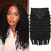 Pobokix Burmese Curly Clip in Hair Extensions Real Human Hair, 8Pcs Remy Human Hair Clip in Extensions for Women, 100% Natural Soft Human Hair, 120g 12inch #1B Natural Black