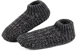 LEMZONE Men's Cozy Slipper Socks with Non Slip Grippers, Winter Soft Sole Indoor Fleece Sherpa Lining Sock Shoes Christmas Gifts