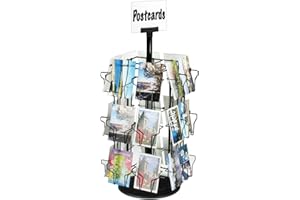 DISPLAYS2GO Post Card Display Stand With 24 Pockets For Countertop Use, 28-1/4 Inches Tall, Black Rotating Wire Rack With Molded Plastic Base And Sign Clip