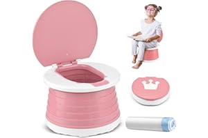 VISATOR Portable Potty for Toddler Travel Foldable Potty Seat for Toddler Training Toilet for Kids Boys Girls Car Potty On The Go Potty Travel Potty Chair for Camping Park Indoor/Outdoor (Pink)