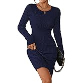 Pink Queen Women's Cable Knit Sweater Dress Long Sleeve Crewneck Mini Pencil Bodycon Dresses Fall Winter Outfits