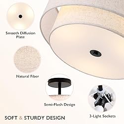 CALOKES 16" Double Drum 3-Light Semi Flush Mount