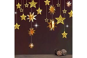 Decor365 Gold Star Garland Hanging Twinkle Little Star Decorations Glittery Gold Party Supplies for Baby Shower Birthday New Year Eve Bridal Graduation Christmas Ramadan EID Galaxy Theme Star Decor