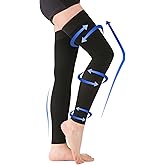 KEKING® Thigh High Compression Stockings Footless, Unisex, 15-20mmHg Leg Support Compression Sleeves with Anti-Slip Silicone Band, Opaque, Treatment Swelling, Varicose Veins, Edema, DVT, Black Large