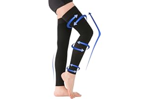 KEKING® Thigh High Compression Stockings Footless, Unisex, 15-20mmHg Leg Support Compression Sleeves with Anti-Slip Silicone Band, Opaque, Treatment Swelling, Varicose Veins, Edema, DVT, Black Large
