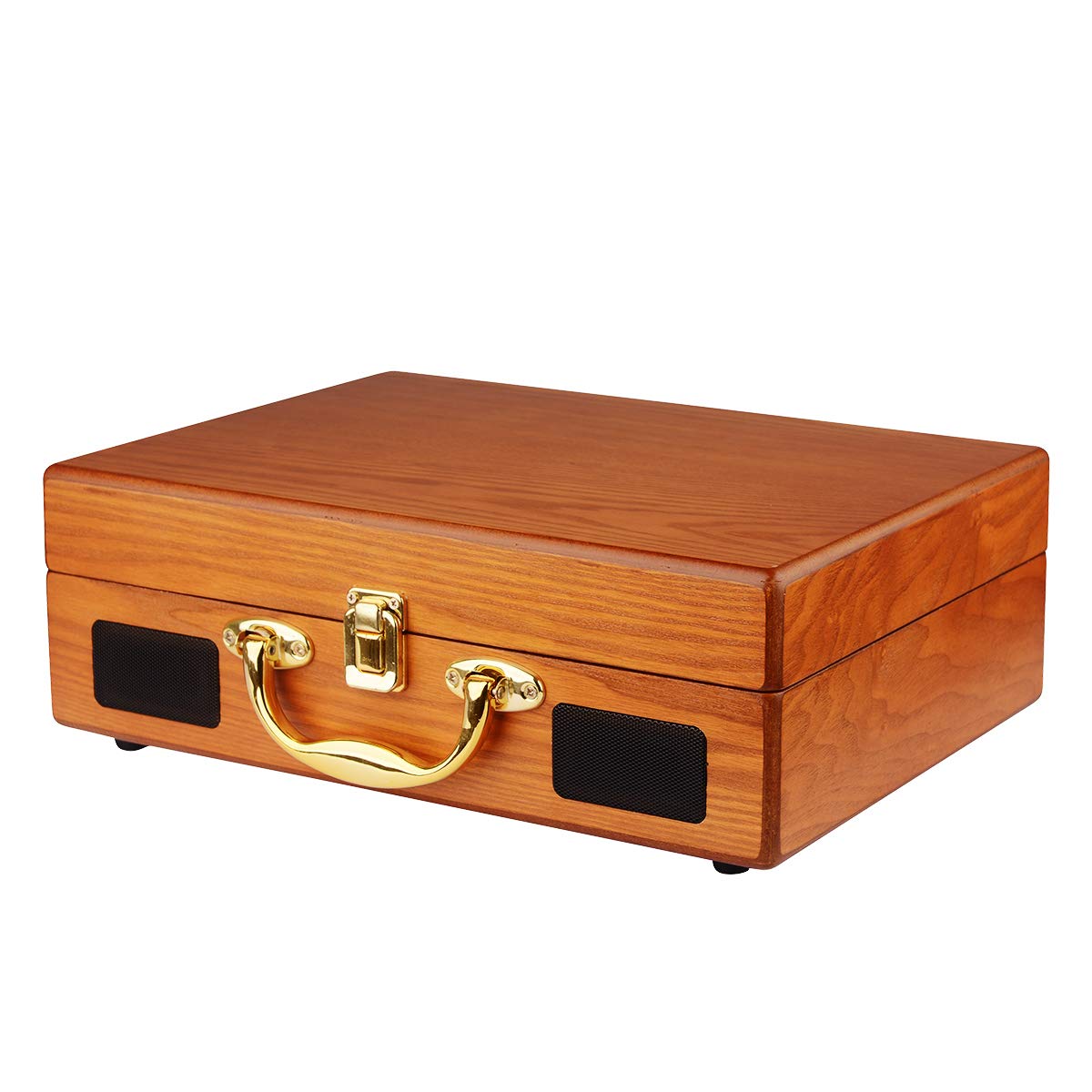 JORLAI Vinyl Record Player, 3 Speed Suitcase Turntable with Built-in Speakers, PC Recorder, Headphone Jack, RCA line Out - Wood