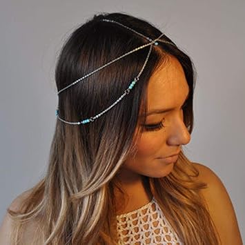 Jovono Simple Head Chain With Turquoise Headband Wedding Hair