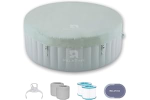 RELXTIME Inflatable Hot Tub Spa 2-4 Person, Portable Blow Up Hottub with Cover, 110 Air Jets Built in Heater Pump, Round Outdoor Spa, Cup Holder, 2 Filters, Green