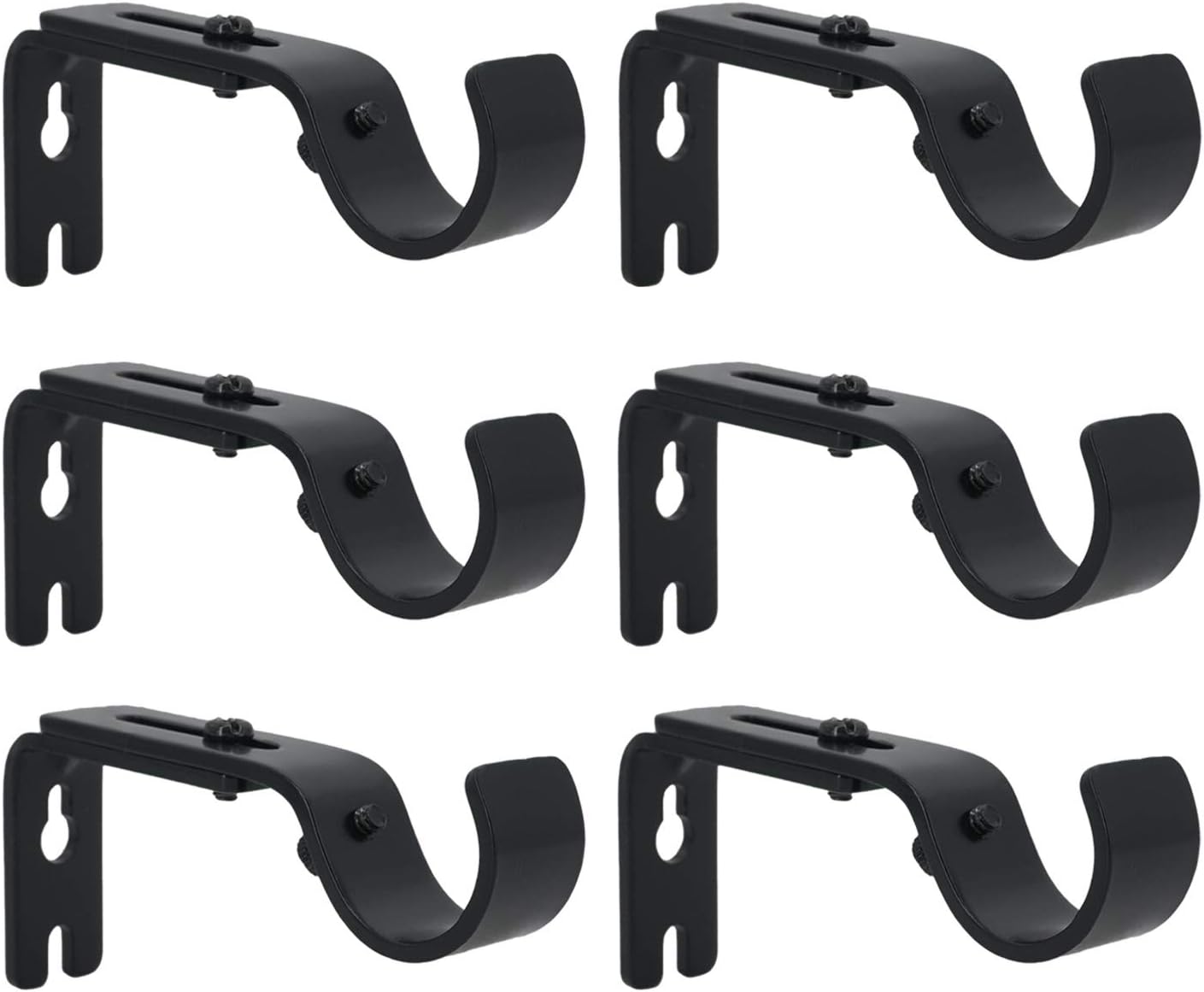 Window Treatment Hardware - AddGrace Adjustable Curtain Rod Bracket, Fits up to 1 inch Curtain Rod, Set of 6, Sturdy Extendable Curtain Rod Holder, Metal Single Rod Bracket for Wall (Black)