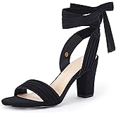 Coutgo Womens Strappy High Heels Chunky Heeled Sandals Bow Tie Lace Up Open Toe Pumps Dress Wedding Comfortable Shoes