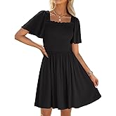 ZESICA Women's 2026 Summer Casual Mini Dress Flutter Short Sleeve Square Neck Smocked Tiered Ruffle Flowy Dresses