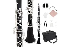 WUQIMUSC Beginner Clarinet Bb key for Students and Adults Ebonite Wood Nickel Plated Keys with 2 Barrels,Reeds and Accessories(Bb key-clarinet)