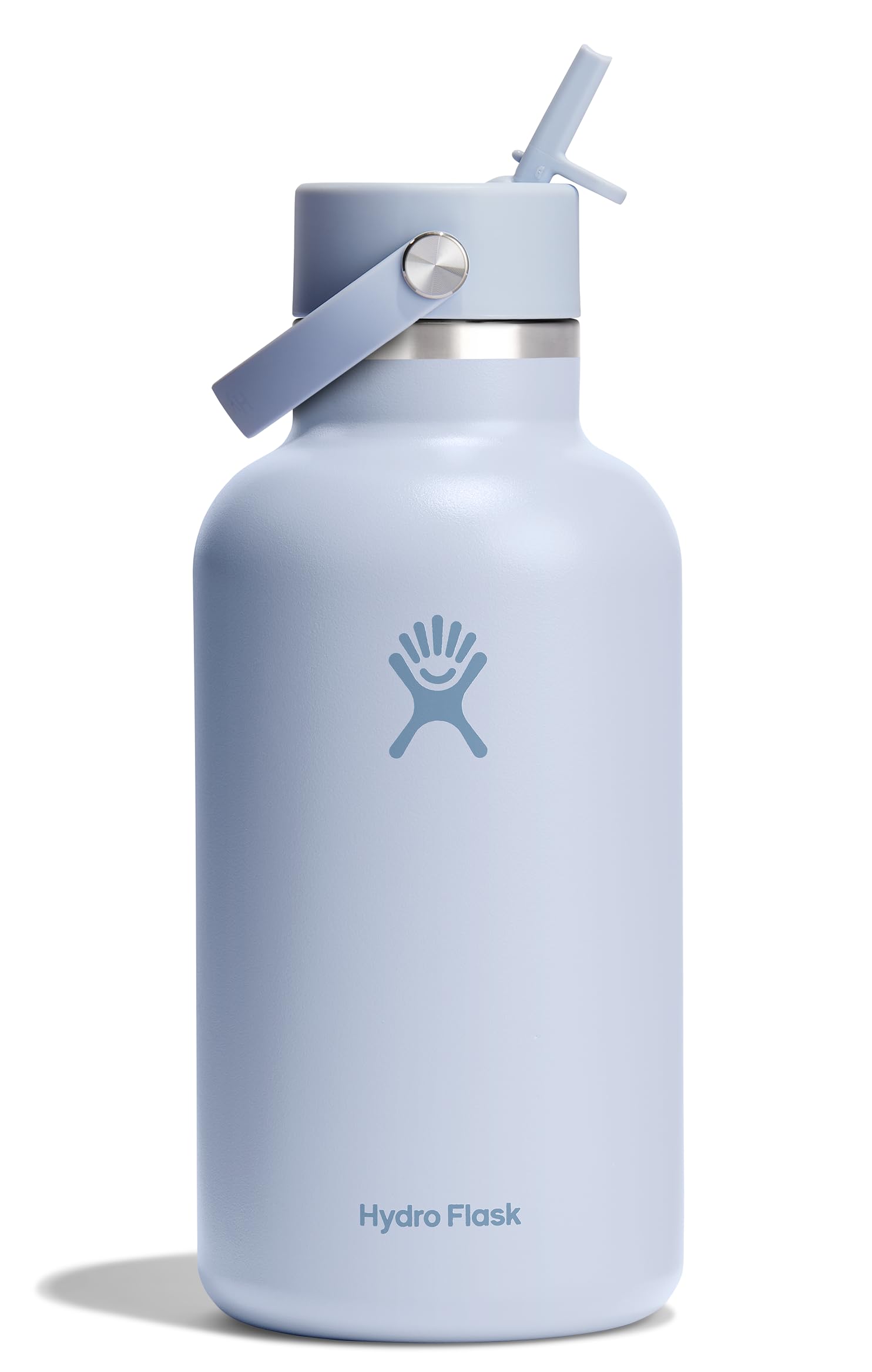 Photo 1 of Hydro Flask Water Bottle - Insulated Stainless Steel - Wide Mouth Flex Straw Lid, Non Spill, Leakproof and Refillable in 64 Oz Surf Blue