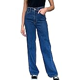 Judy-B Women’s Casual Jeans Vintage High-Waisted Straight Leg Denim Pants Washed Medium Blue Full Length Button