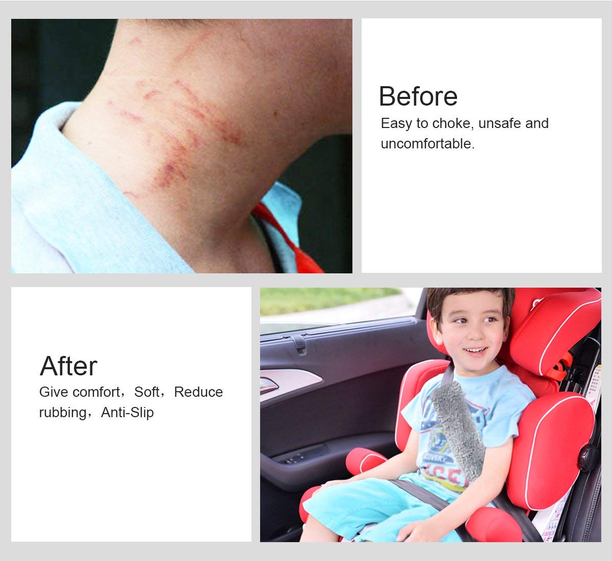 Carrep Car Seat Belt Pads Soft Seatbelt Covers Pillows Faux Sheepskin for Kids Adult Universal (2019 Gray)