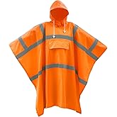 Coume High Visibility Rain Poncho with Large Pocket 50 x 80 Inch Reflective Rain Coat Safety Jacket for Outdoor Worker (Orange)
